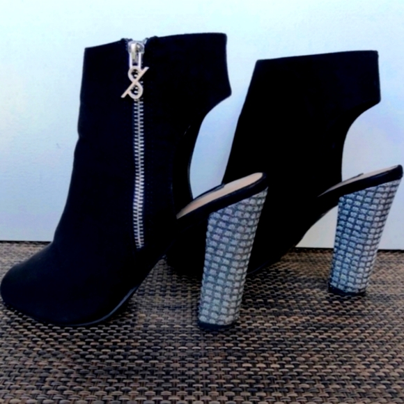 Parker & Sky black Peep Toe Sparkly Silver Heeled ankle Boots booties Size 7.5 - Picture 3 of 10